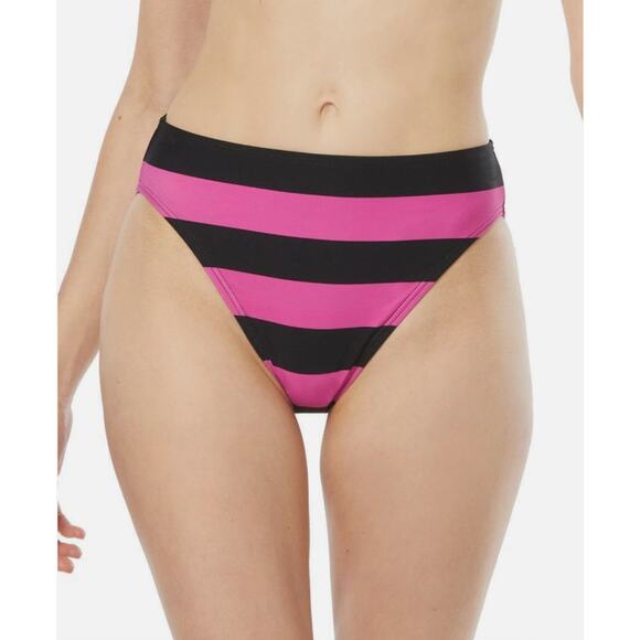 2/$30 NWT Michael Kors High-Waisted Striped Bikini Bottom Pink Black Size M - Picture 1 of 8